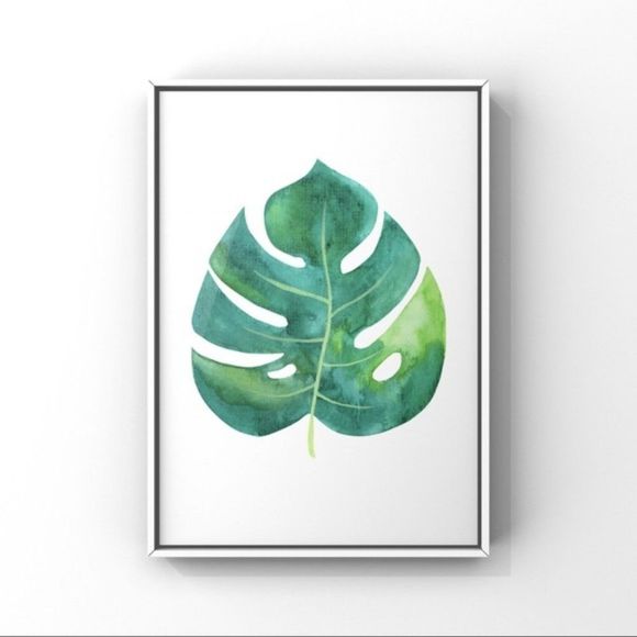 Large Monstera green leaves watercolor art print - Picture 1 of 2